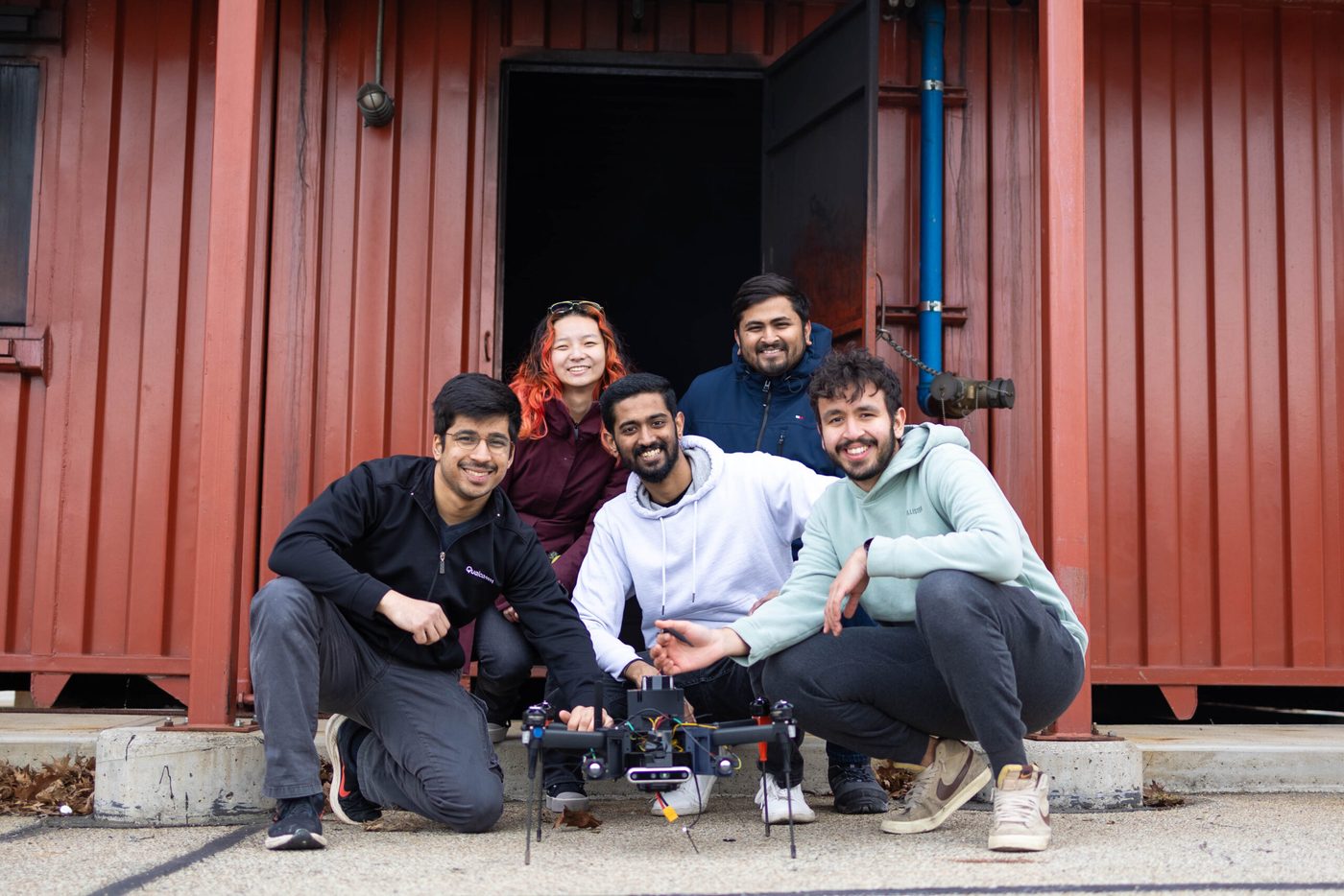The SMoRes team with their drone at the Allegheny County Fire Academy